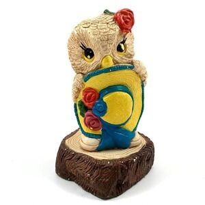 1970's Hand painted PEPIWARE stoneware shy owl with hat and roses